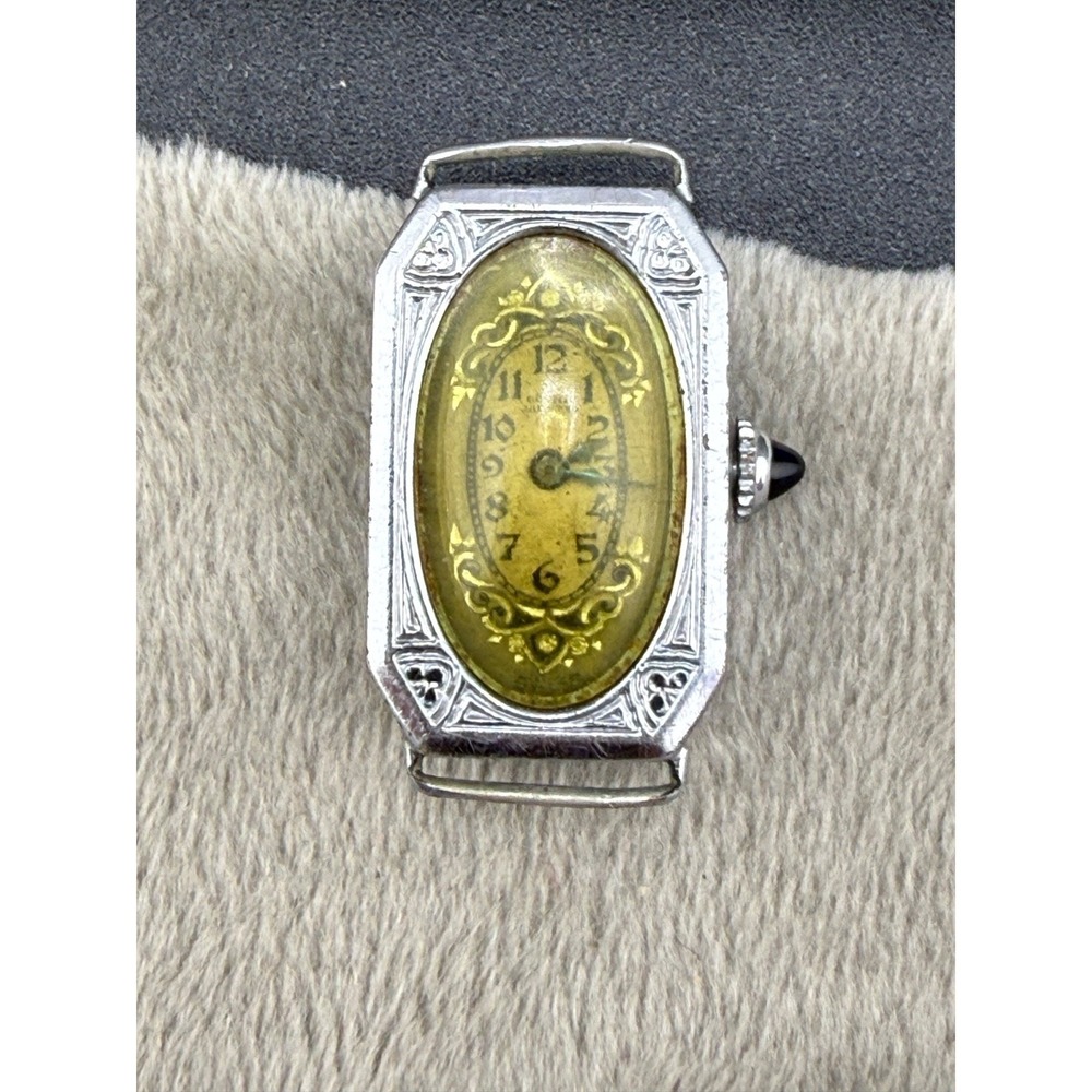 Vintage Gothic Women's Watch Swiss Silver Tone Plastic Case Engraved Non Working